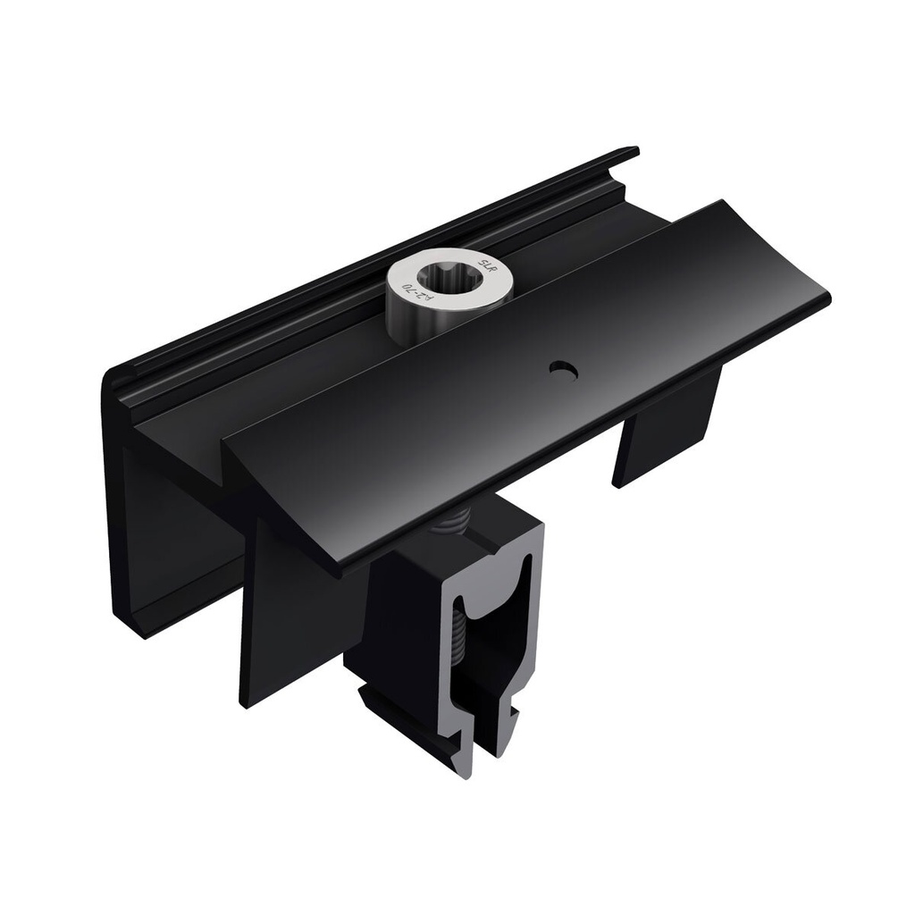 [A07100] SL Rack End Clamp with Earth Connection, black anodised, 28–45 mm